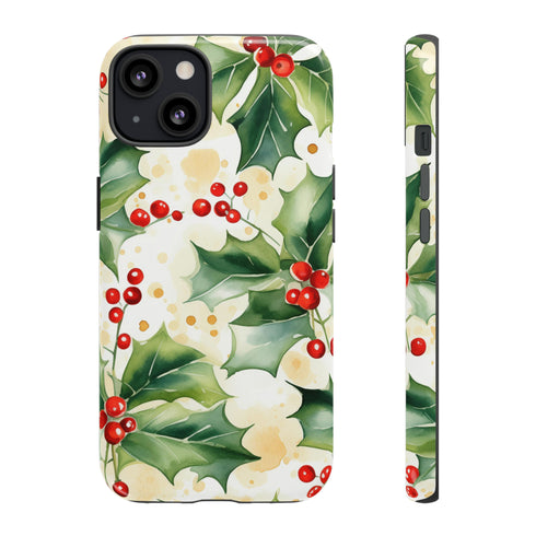 Christmas Holly on a Golden Background - Impact Resistant Phone Case iPhone 13 Glossy